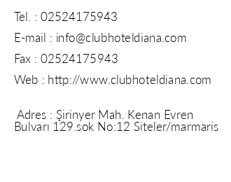 Club Hotel Diana iletiim bilgileri